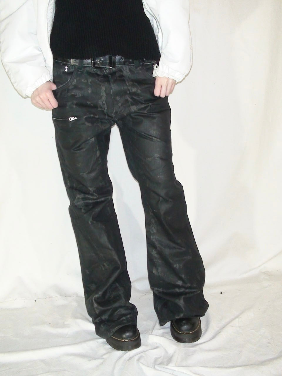 2c4 'ABYSS' waxed flared jeans