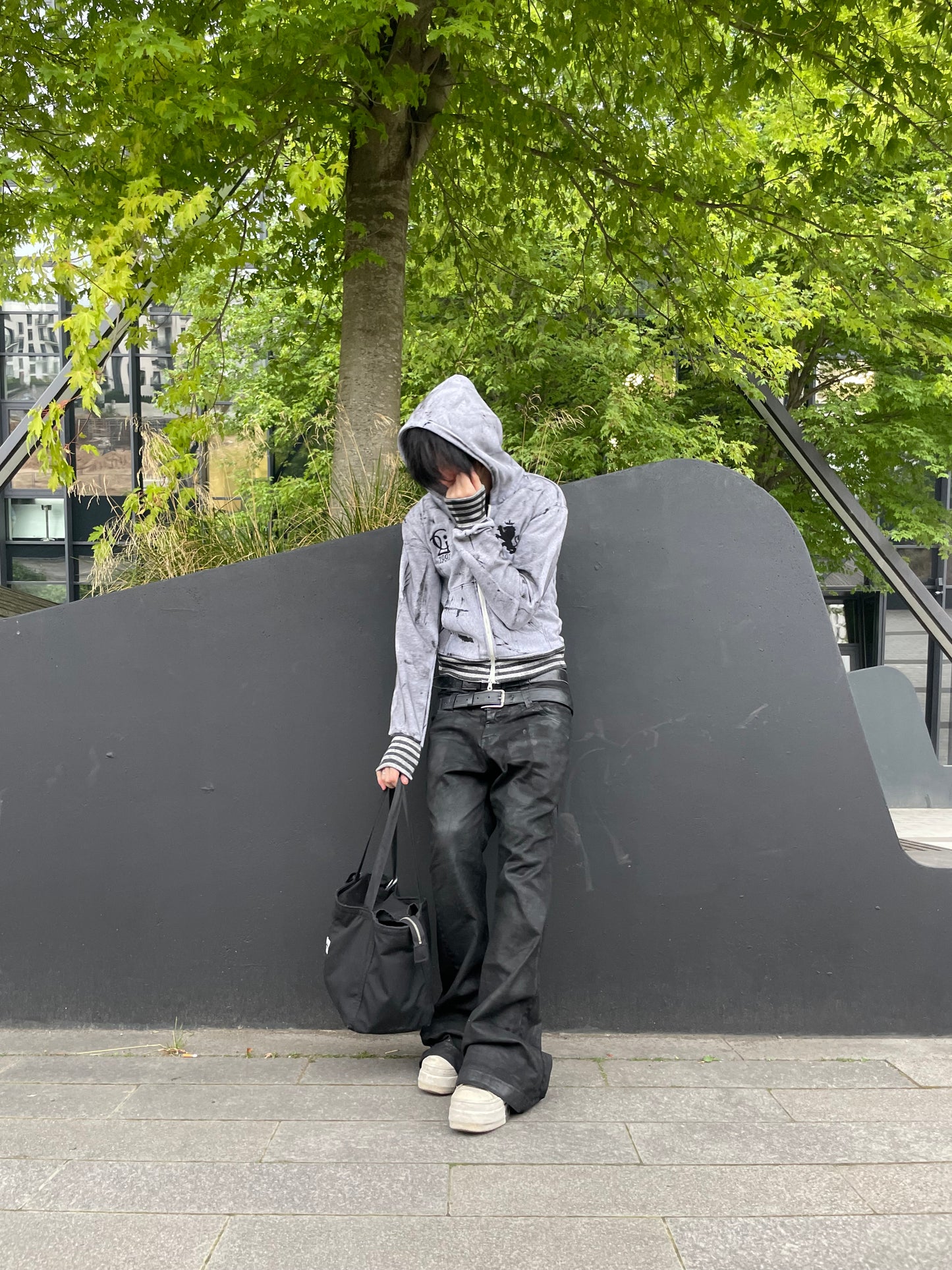 Double waist flared jeans waxed version