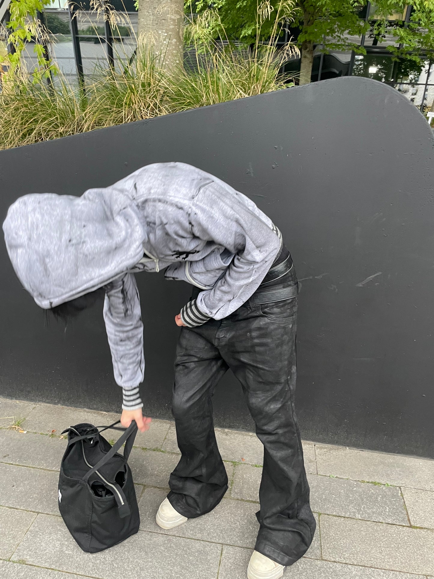 Double waist flared jeans waxed version