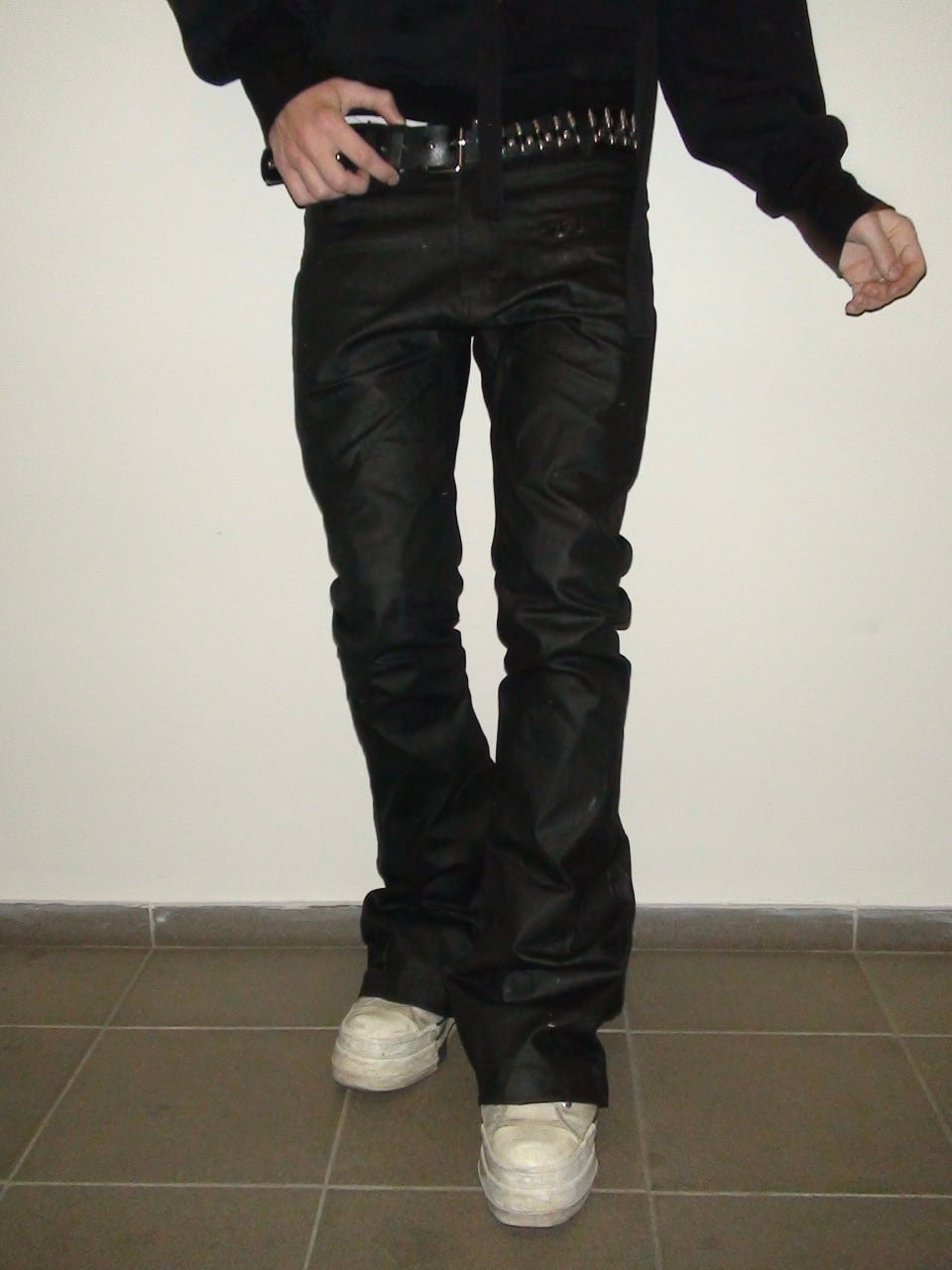 Waxed bootcut jeans black