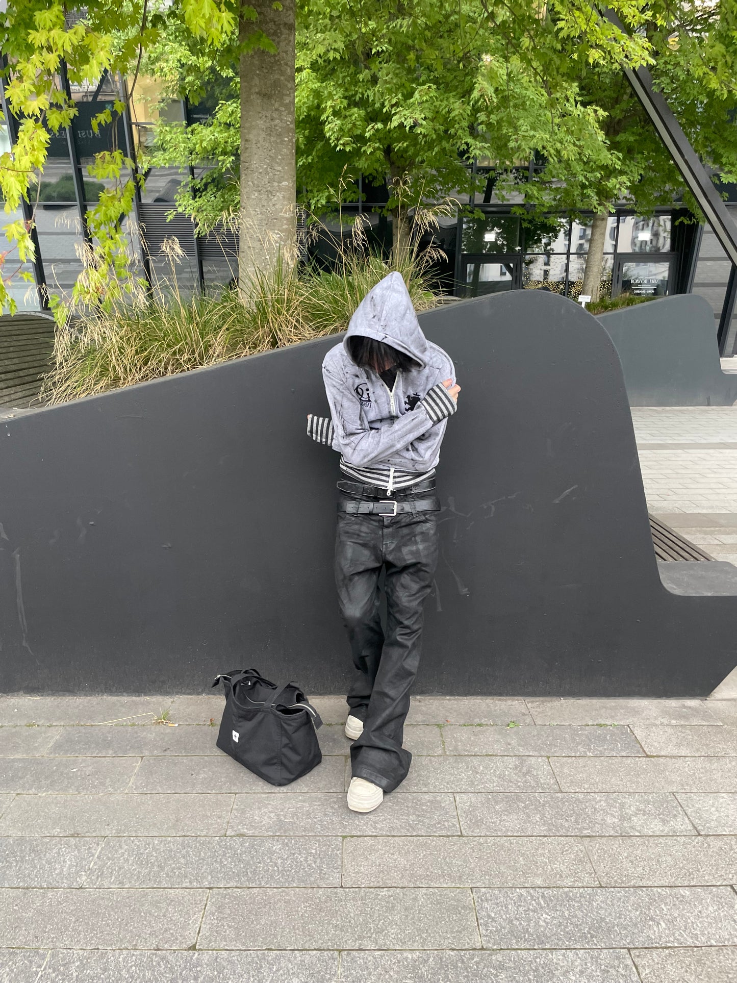 Double waist flared jeans waxed version