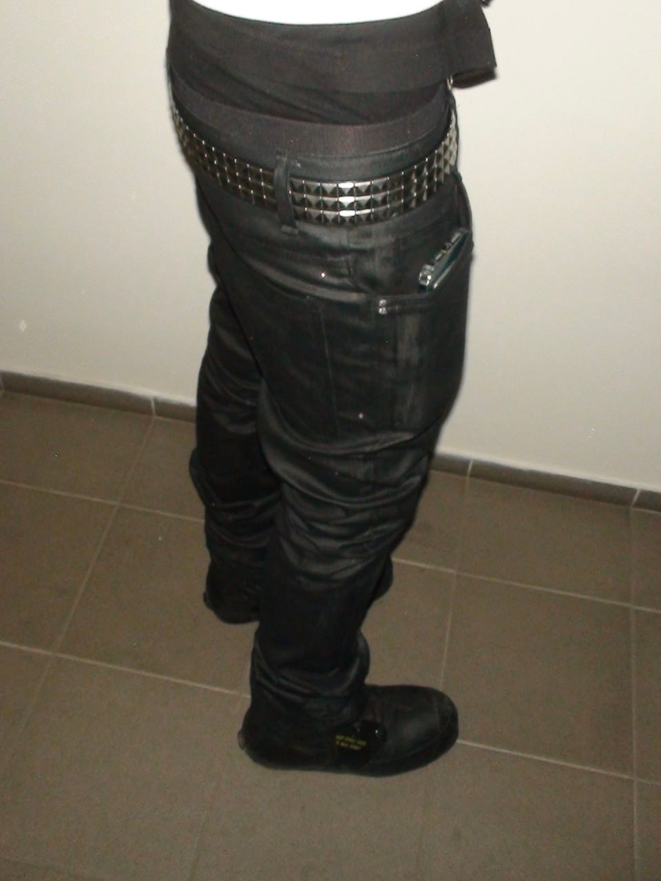 Waxed slim jeans black